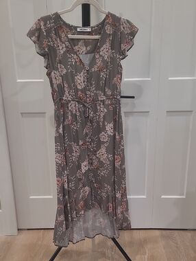 Floral Midi Dress in Taupe
